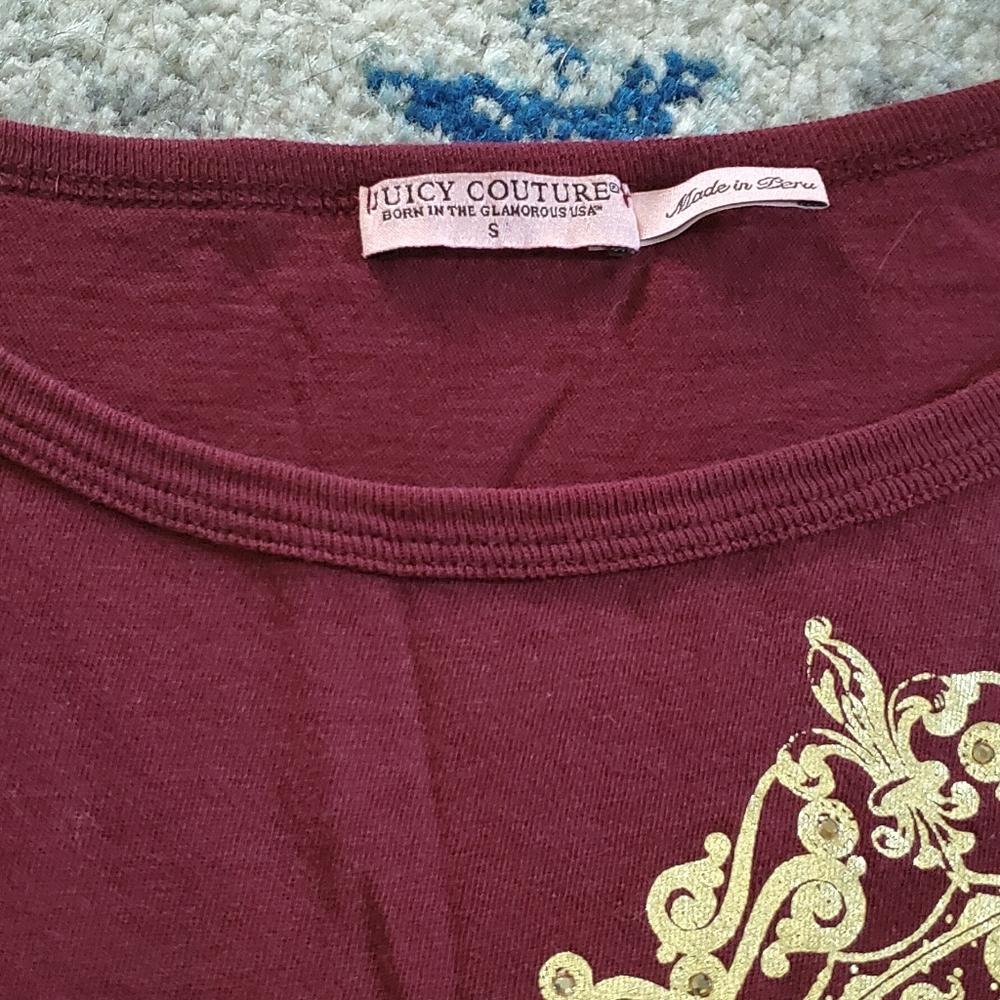 Juicy Couture Script Crown Logo Baby Tee Burgandy Y2K - Picture 5 of 5